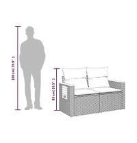 Garden Sofa Grey Pe rattan, powder-coated steel, solid acacia wood