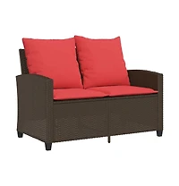 Patio Sofa 2-Seater with Cushions&Table Brown Poly Rattan