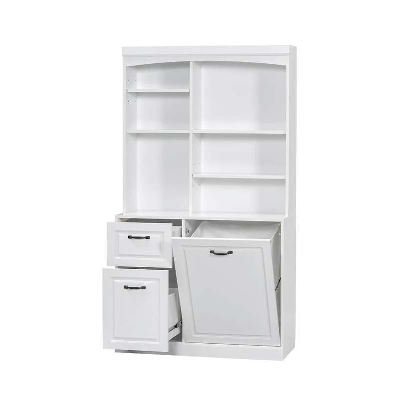 Chic Crate White Bathroom Tilt-Out Hamper Cabinet 70.9" Tall Freestanding Organizer | Adjustable Shelves & Drawers | Steel Handles