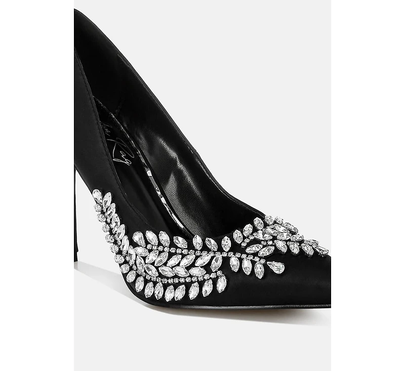 Rhinestones Embellished Satin Stiletto Pumps Women