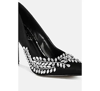 Rhinestones Embellished Satin Stiletto Pumps Women