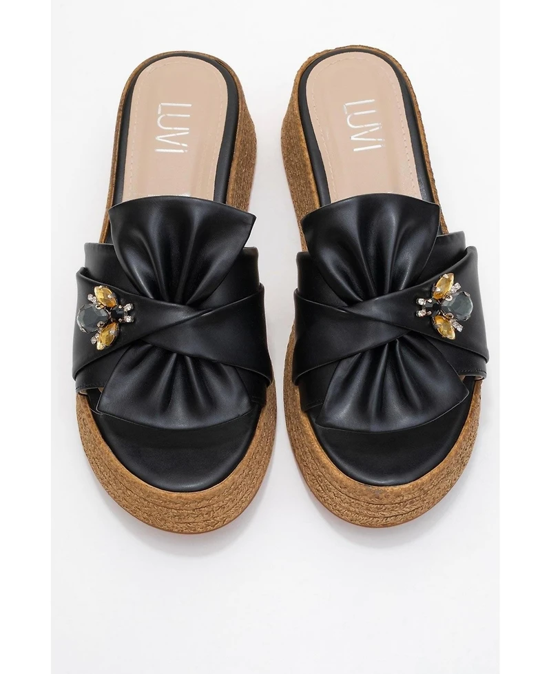 Prologue Shoes Shara Braided Bow & Bee Buckle Platform Sandal (Women)