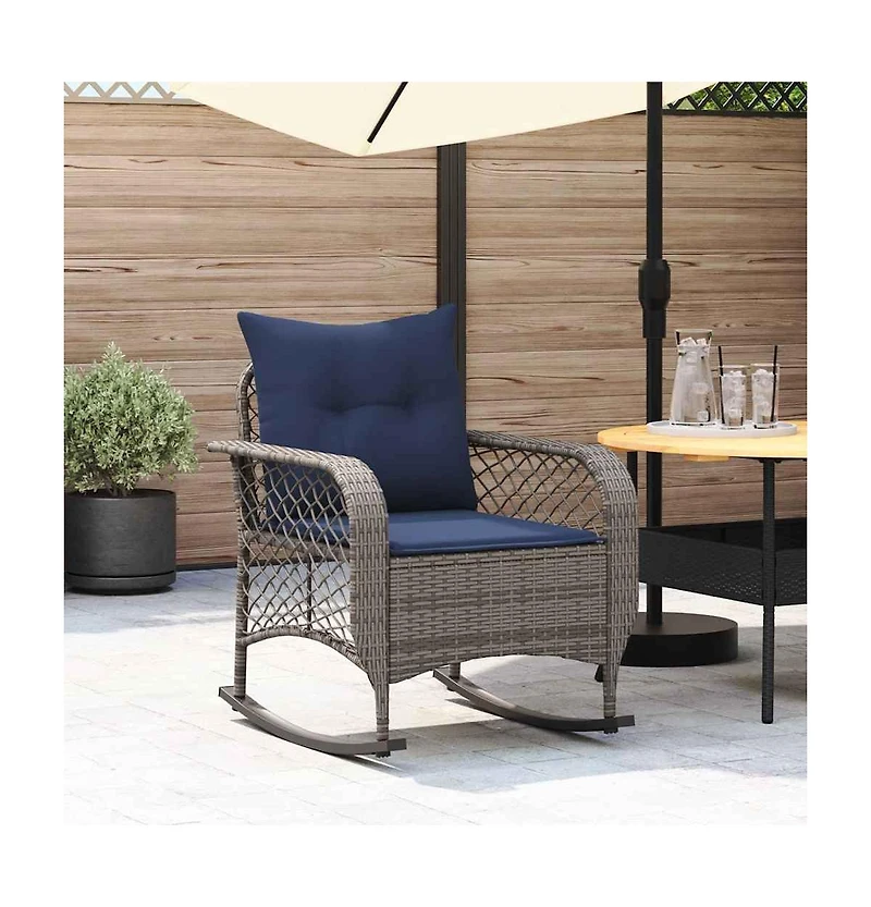 Patio Rocking Chair with Cushions Gray Poly Rattan