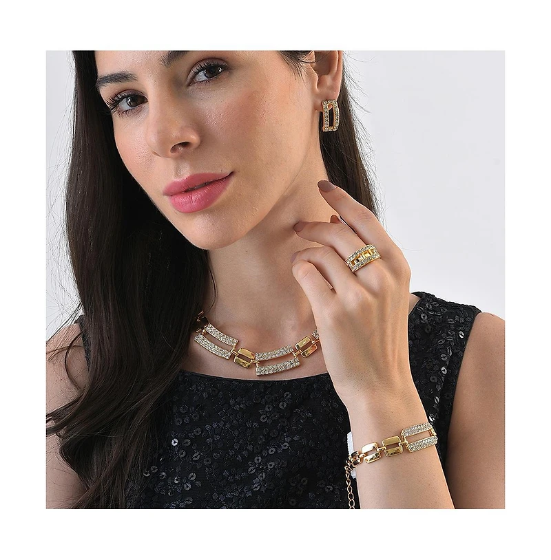 Sohi Women's Gold Embellished Geometric Necklace, Earrings, Bracelet And Ring (Set Of 4)