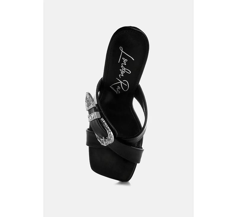 London Rag Mohaya Engraved Metallic Buckle Sandals Women