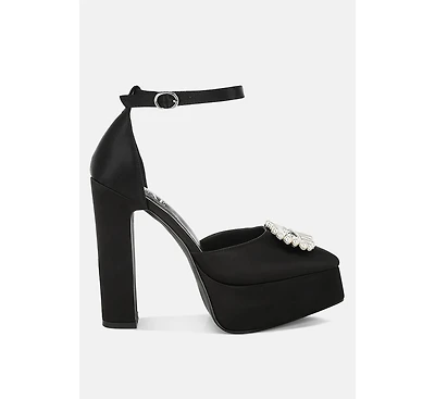 Womens Maeissa Pearls Brooch Detail Platform Block Heel Sandals