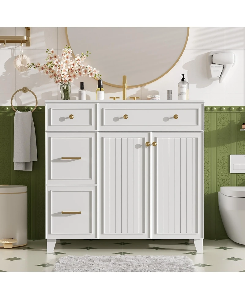 Lovmor 36inch Bathroom Vanity with Ceramic Sink Standard and Double Layer Drawers Soft Close Doors for Small and Medium Bathrooms