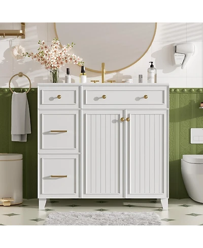 Lovmor 36inch Bathroom Vanity with Ceramic Sink Standard and Double Layer Drawers Soft Close Doors for Small and Medium Bathrooms