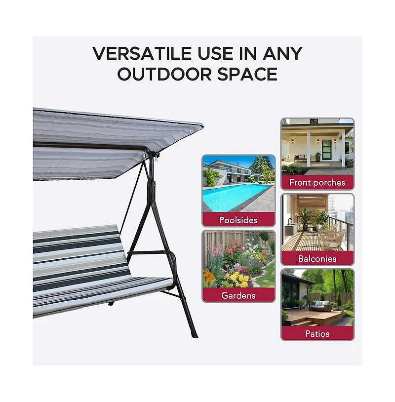 Sunjoy 2-Seat Patio Metal Proch Swing With Adjustable Canopy