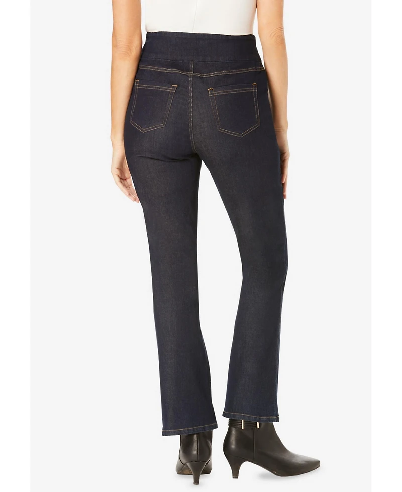 Woman Within Women's Flex-Fit Pull-On Bootcut Gap-Free Stretch Denim Jeans