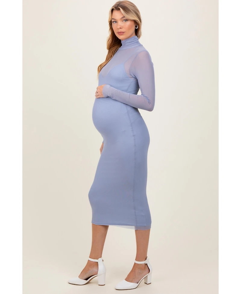 Pinkblush Maternity Forest Green Mesh Overlay Fitted Midi Dress