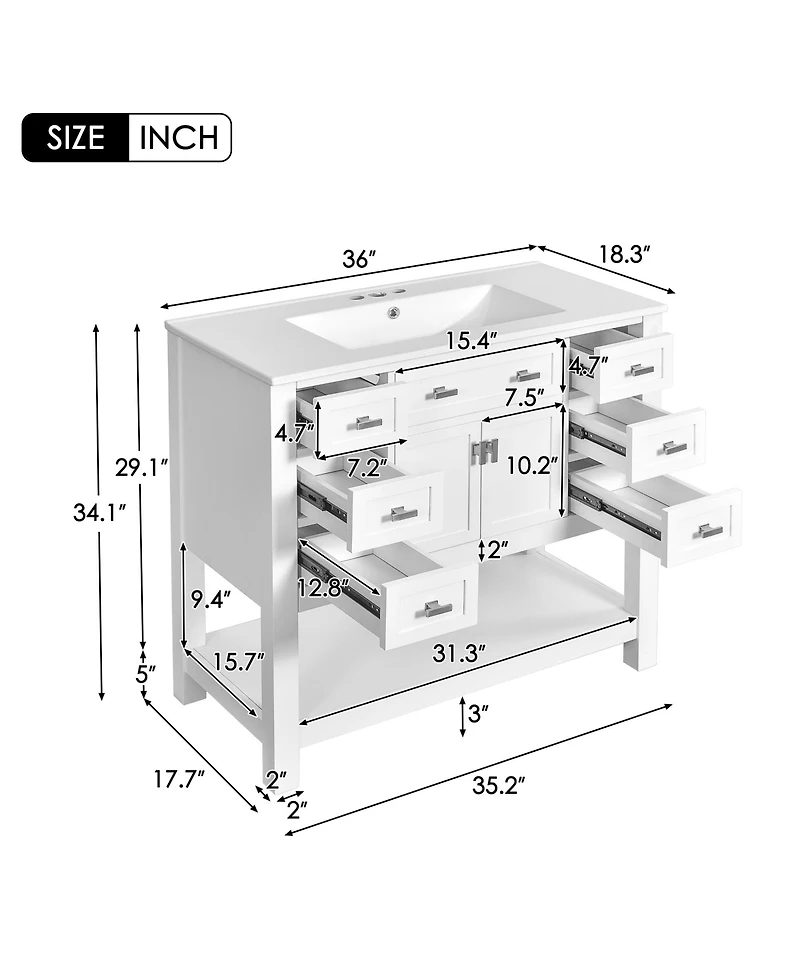 Lovmor 36inch Bathroom Vanity with Top Sink Modern Bathroom Storage Cabinet with 2 Soft Closing Doors and 2 Drawers Single Sink Bathroom Vanity
