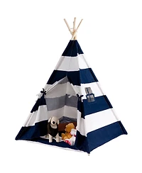 Mecale Indian Play Tent 5' Cotton Canvas Children Playhouse with Carry Bag Kids Teepee (Blue & White Stripe)