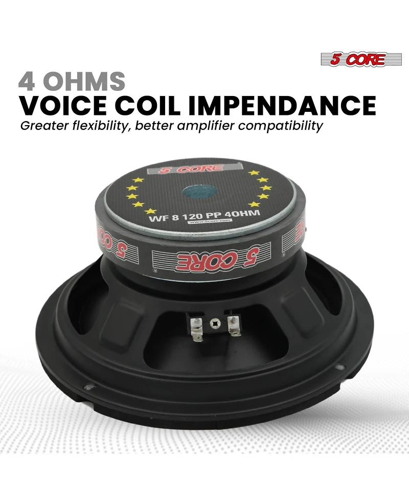 5 Core 8 Inch Woofer Pair 200W Car Subwoofer 4Ohm Replacement Deep Sub w Poly Cone