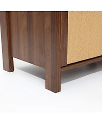 LuxenHome Walnut Finish Storage Cabinet with Rope Drawer Front, 1 Door, 2 Drawers, Mdf Wood
