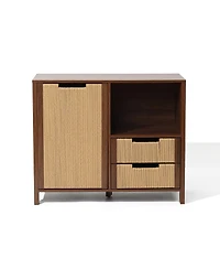 LuxenHome Walnut Finish Storage Cabinet with Rope Drawer Front, 1 Door, 2 Drawers, Mdf Wood