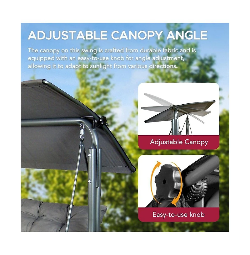 Sunjoy 3-Person Deluxe Outdoor Patio Garden Steel Frame Swing