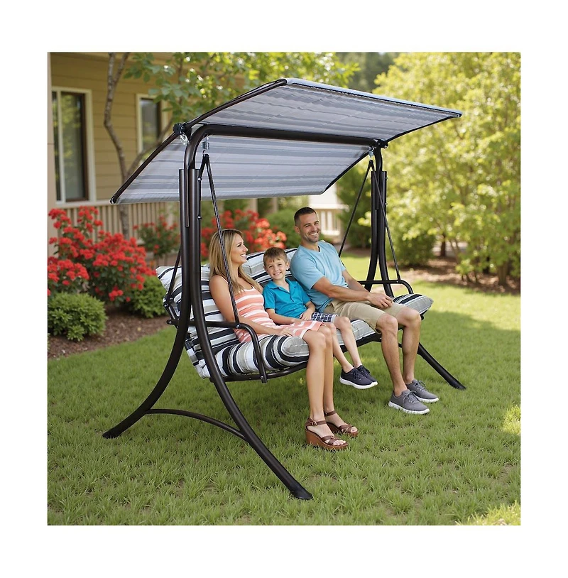 Sunjoy 3-Person Deluxe Outdoor Patio Garden Steel Frame Swing
