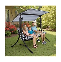 Sunjoy 3-Person Deluxe Outdoor Patio Garden Steel Frame Swing