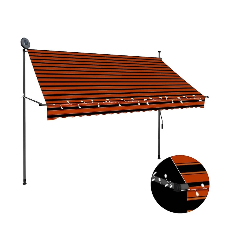 Retractable Awning Orange and Brown Polyester with Pu coating, Steel