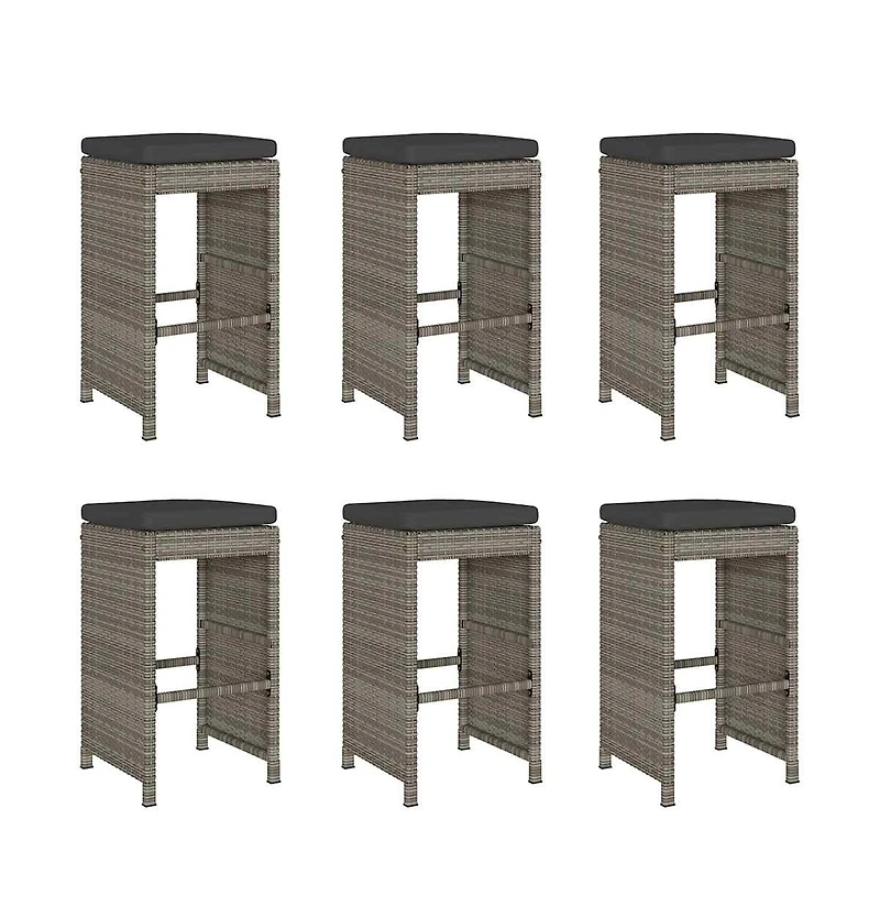 vidaXL Garden Bar Stool Set of 6 Grey Pe rattan, powder-coated steel