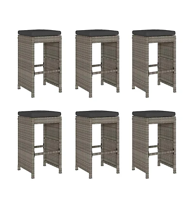 vidaXL Garden Bar Stool Set of 6 Grey Pe rattan, powder-coated steel