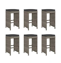 vidaXL Garden Bar Stool Set of 6 Grey Pe rattan, powder-coated steel