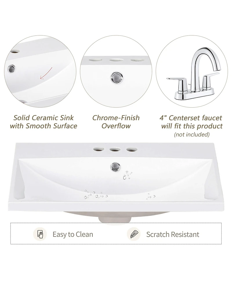 Lovmor Bathroom Vanity Top Only White Basin Faucet Available Ceramic