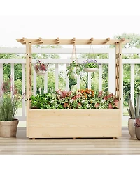 Gymax Wooden Raised Garden Bed/ Lattice Trellises Hanging Roof Drainage Indoor Outdoor