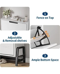 Shoe storage cabinet with 2 flip drawers, metal legs, and adjustable shelf. Slim, freestanding design ideal for entryways and hallways,White