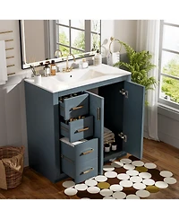 Lovmor 36inch Bathroom Vanity with Ceramic Sink Combo Solid Wood Frame Bathroom Storage Cabinet Freestanding Vanity Set with 3 Drawers Soft Closing Do