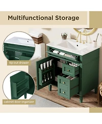 Lovmor 30inch Bathroom Vanity with Top Sink Modern Bathroom Storage Cabinet with 2 Drawers and a Tip out Drawer Single Sink Bathroom Vanity
