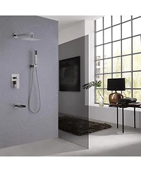 Greenspring Waterfall Spout Single Handle 3-Spray Square High Pressure Tub and Shower Faucet in Brushed Nickel (Valve Included)