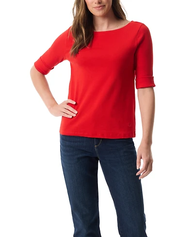 Gloria Vanderbilt Women's Alanis Boat Neck Elbow-Sleeve T-Shirt