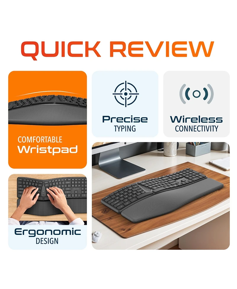 Delton KB250 Ergonomic Wireless Keyboard with Wrist Rest Pad (DKBE250-wb)