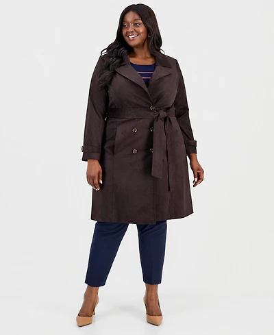 Tahari Asl Plus Size Faux-Suede Trench Coat