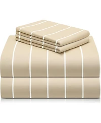 4PC Striped Silky Soft Cooling Deep Pocket Performance Sheet Set