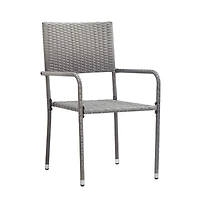 vidaXL Garden Dining Chair Set of 2 Grey Poly Rattan, Steel Standard