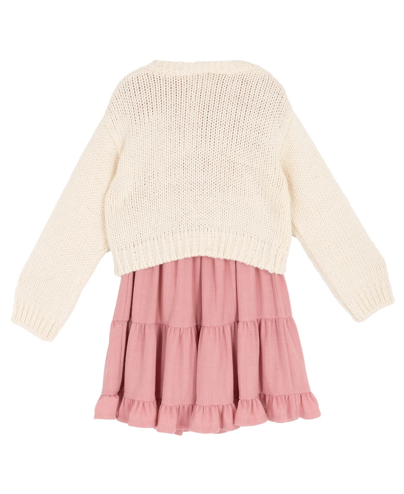 Rare Editions Big Girls 7-16 2-Piece Tiered Dress and Bow Detail Cardigan Set