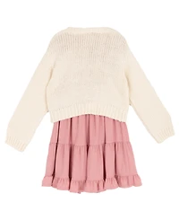 Rare Editions Big Girls 7-16 2-Piece Tiered Dress and Bow Detail Cardigan Set
