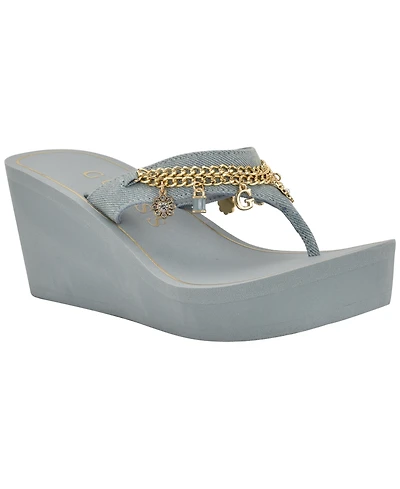 Guess Women's Sutton Charms Eva Thong Wedge Sandals