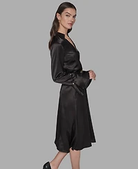 Karl Lagerfeld Paris Women's Crinkle Long Sleeves Midi Dress
