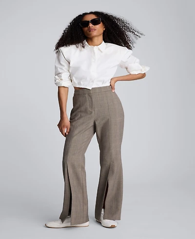 Kenneth Cole Women's Plaid Fly Front Flare Pants