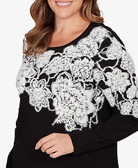 Ruby Rd. Plus Floral Placement Eyelash Sweater