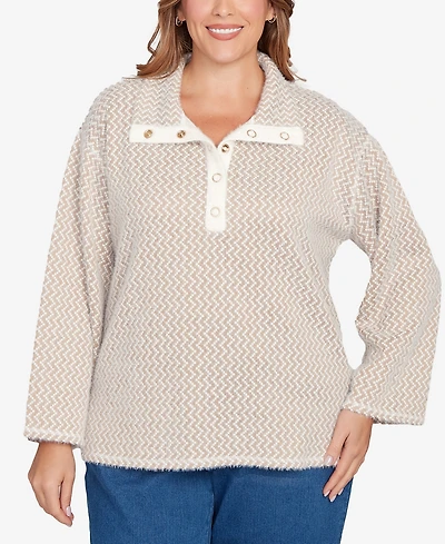 Ruby Rd. Plus Zig Zag Snappy Sweater Knit Top