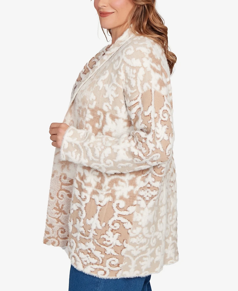 Ruby Rd. Plus Eyelash Scroll Jacquard Cardigan Sweater
