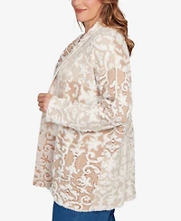 Ruby Rd. Plus Eyelash Scroll Jacquard Cardigan Sweater
