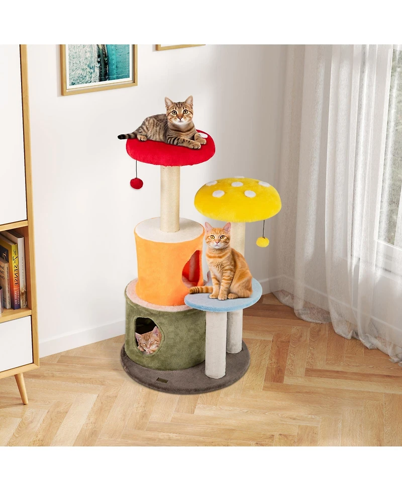 Gymax 43'' Tall Cute Cat Tree w/ 2 Condos Padded Platforms Sisal Scratching Posts