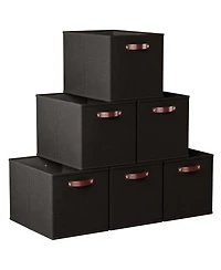 Ornavo Home 6 Pack Linen Fabric Kallax Storage Cube Bin with Faux Leather Handles