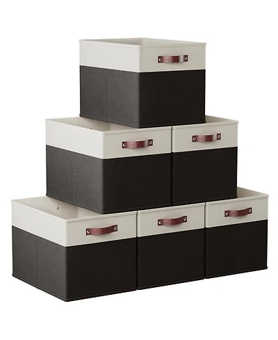 Ornavo Home 6 Pack Linen Fabric Kallax Storage Cube Bin with Faux Leather Handles